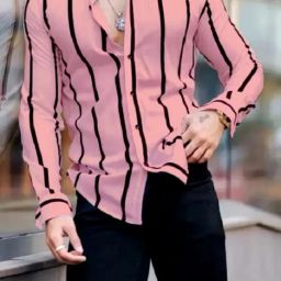 Men Slim Fit Striped Slim Collar Casual Shirt-image-4