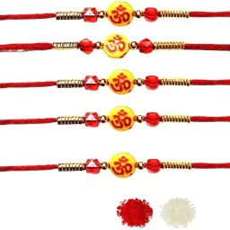 Thread Attractive Om Designer Stone Rakhi With Chawal and Roli Set Rakhi For Brother Mauli Thread Rakhi Set-2