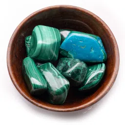 Malachite-Tumbled-Wooden-Bowl Regular Asymmetrical Crystal, Quartz Pebbles-image-6