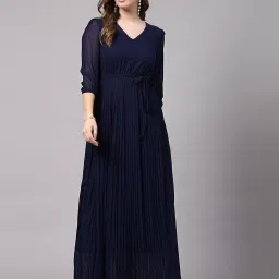 Women Fit and Flare Dark Blue Maxi/Full Length Dress-image-79