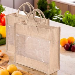 Pack of 2 Reusable Jute Grocery Bags for Shopping, Carry Jhola for Women | Brown Pack of 2 Grocery Bags-image-60