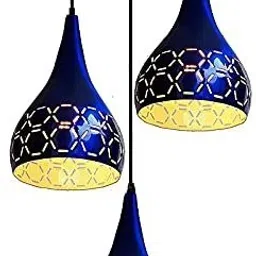 3 Cluster Metal Cutting Design Stylish Classic Balloon Shape Ceiling Hanging Pendant Light Lamp For Hall Dining Kitchen Living Room Hallway (Blue Color) (Bulb Not Included) Chandelier Ceiling Lamp-11