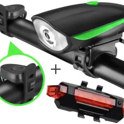 Cycle Headlight and Horn with Red Taillight USB Rechargeable (Combo) LED Front Rear Light Combo-12