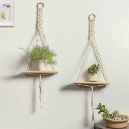 Macrame Wall Shelf Pure Cotton Cord Pine Wooden Hanging Floating Shelves Pack of 2-18