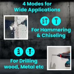 tomahawk T2270 Cordless Rotary Hammer Drill Machine Reversible for Drilling, Chiseling T2270 Rotary Hammer Drill image 3