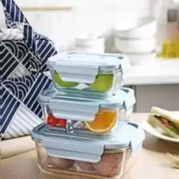 Glass Mixing Bowl 850, 550, 350 Glass Grocery glass bowl with plastic cover and airtight cap Disposable-6
