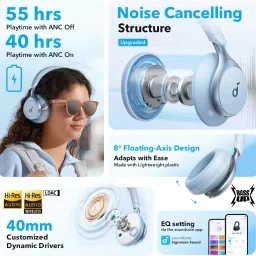soundcore by Anker Space One, 40H ANC Playtime, Foldable design, Multipoint Connection Bluetooth Headset image 2