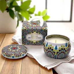 Blissful Bloom Scented Soy Wax Candle Colorful Tin -Mandala Colorful Tin with Candle-picture-27