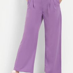Women Loose Fit Purple Polyester Trousers-image-104