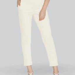Women Slim Fit Cream Cotton Blend Trousers-image-3