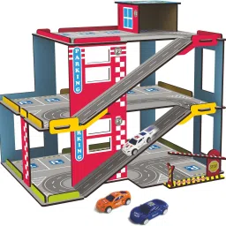 Multilevel Parking Garage Playset with 3 Pullback Cars and Helicopter for Kids-image-3