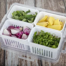 crackle Multi Purpose Storage Box With drainer Vegetable Storage box Fridge Container Plastic Fruit & Vegetable Basket image 4