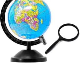Brand Globe ( 5" ), Laminated, with monuments, with Magnifying Lens, Student use, small Size, Educational learning, Table Top, Desk Table, with heavy steel finish Arc and Base, Home Decor, Gift item, Office Globe Desk and Table Top world World Globe-34