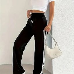 Women Striped Black Track Pants-image-42