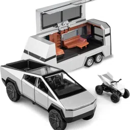 Alloy Cybertruck Toy Pickup Trailer, Diecast Alloy Metal RV Car Model-image-55