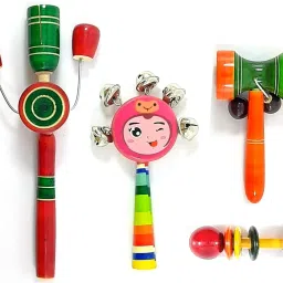 Wooden Tublar, Five Bell, Damru, and Dumble (Set of 4) Rattle-15