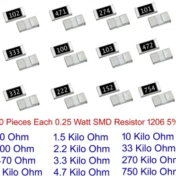 steko (Pack of 120 Pcs) SMD Chip 1206 Most Commonly Use Resistor 1/4w (0.25 W) 10-Each Fixed Resistor image 2
