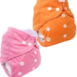 mom's pride Reusable Solid Pocket Cloth Diapers With Inserts Pack of 2 (Multicolor) image 2
