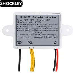shockley electronics XH-W3001-50 to 110c Intelligent Digital Thermostat temperature controller combo XH-W3001 (12V Without Direct Output) + 12V 2AMP Adapter + FAN + Alligator Clips Multipurpose Controller image 3