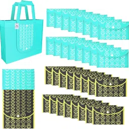 Pack of 48 Smile Foldable Grocery/Shopping Bags For Women | Blue & Black Yellow Pack of 48 Grocery Bags-image-90