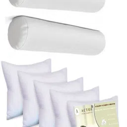 Combo Set Of 5 Cushion And 2 Microfibre Solid Bolster Pack of 7-12