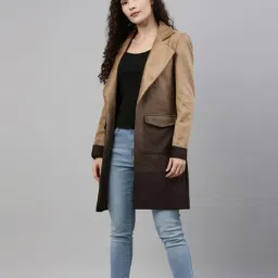 Suede Color Block Coat For Women-image-13