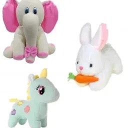 MHKSOFT TOY WHITE ELEPHANT -RABBIT BLUE UNICON- 30 cm-36