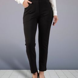fithub Women Regular Fit Black Cotton Blend Trousers-picture-36