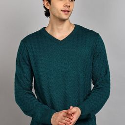 park avenue Men Self Design V Neck Dark Blue Sweater-picture-15