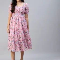 Women Fit and Flare Pink Midi/Calf Length Dress-image-55