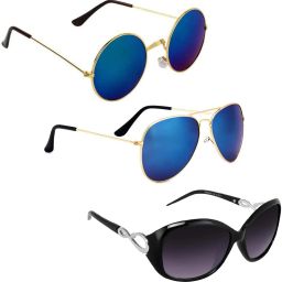 UV Protection, Gradient, Mirrored Wayfarer, Aviator, Round Sunglasses (Free Size)-image-56