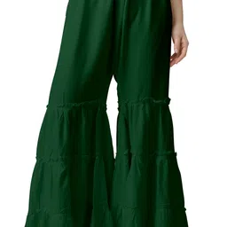 mehrang Women Flared Dark Green Pure Cotton Trousers-picture-32