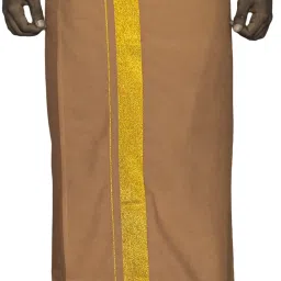 Prakasam Cotton Premium quality Single (1.28X2.00mtrs) Light Kaavi Colour with 2inch Golden Jari Solid Men Dhoti-image-25