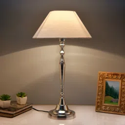 Imperial nickel brushed lamp with white cone shade Table Lamp-image-5