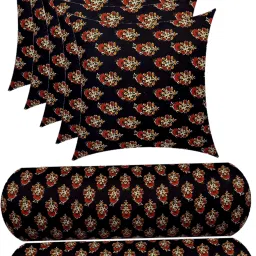 Combo Set of 5 Cushion And 2 Microfibre Floral Bolster Pack of 7-image-92