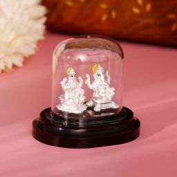 Silver Ganesh Lakshmi Idol Decorative Showpiece-7 cm-image-26