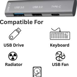 Rackit Power Type C USB Hub with 3 USB Ports,1 Type C Port, Type C Plug, USB 3.0, 2-Port USB 2.0 USB Hub image 3