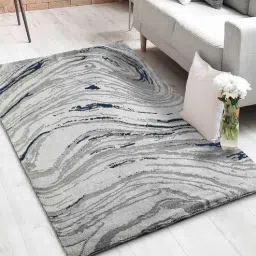 saral home Blue Abstract Cotton 4 ft x 6 ft Machine Made Carpet-picture-17
