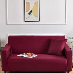 Story@home Maroon Printed 3 Seater Stretchable Sofa Cover With Arms-21