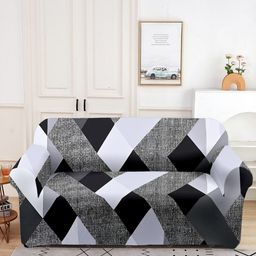 Aura White & Grey Printed Double Seater Sofa Cover With Arms-image-88