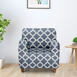 Aura Grey & White Printed Single Seater Sofa Cover With Arms-image-70