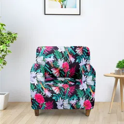 Aura Green & Pink Printed Single Seater Sofa Cover With Arms-5