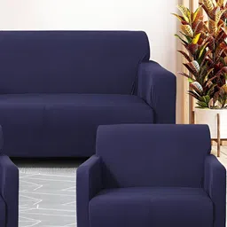 Stuff N' Fluff Navy Blu 3 Pieces 5 Seater Sofa Cover With Arms-63