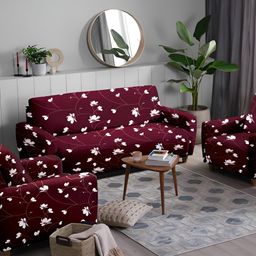 Stuff N' Fluff Maroon & White 3 Pieces Printed 5 Seater Sofa Cover With Arms-9
