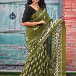 JALTHER Geometric Printed Pure Cotton Block Print Saree image 2
