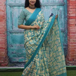 JALTHER Geometric Pure Cotton Block Print Saree image 2