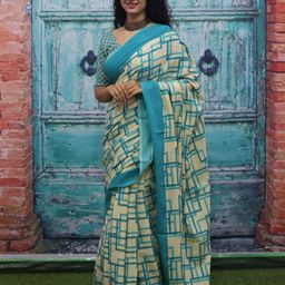 JALTHER Geometric Pure Cotton Block Print Saree image 3