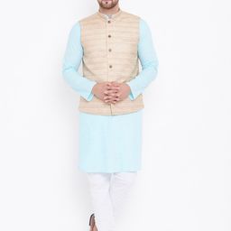 VASTRAMAY  Regular Mandarin Collar Kurta With Pyjamas& Nehru Jacket-picture-3