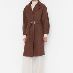 Trendyol Women Brown Solid Single Breasted Trench Coat with Belt-image-73