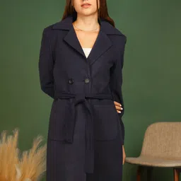 Chemistry Women Notched Lapel Regular Fit Double-Breasted Overcoat-image-0